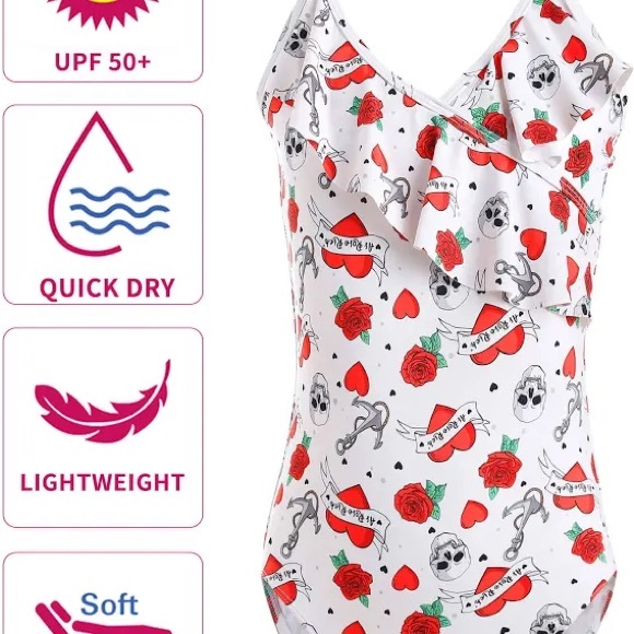 As Rose Rich Girls Swimsuit Ruffle One Piece Bathing Suit-skulls n roses - Picture 4 of 4